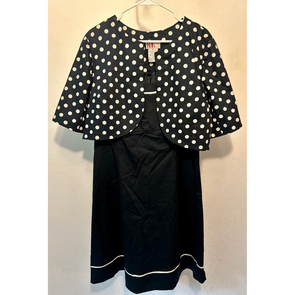 R&K Originals Navy Polka Dot 2 Piece Dress & Jacket Set Womens 16 NWT